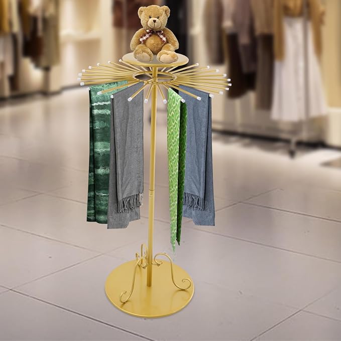 52.8in-Gold Retail Display Tie Scarf Rack, Belt Hanger Tie Rack, 360° Rotation - Image 8