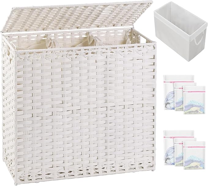 Laundry Hamper with Lid Laundry Basket 132 L Wicker Clothes Hamper, Handwoven by SETVSON