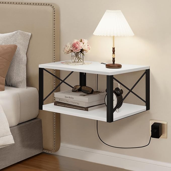 Homode Floating Night Stand, Modern Bedside Shelf Wall Mount, Wood Hanging by Homode