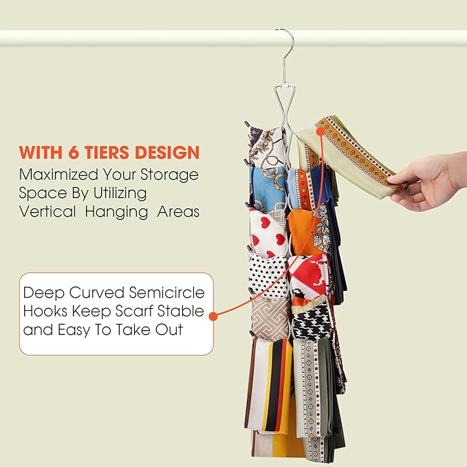 Scarf Hanger 12 Storages, Scarf Organizer - Image 6