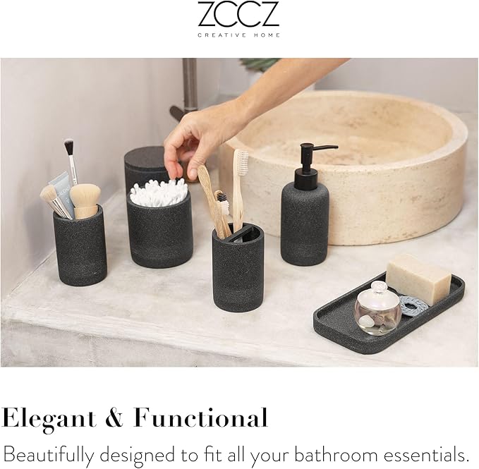 ZCCZ Black Stone Bathroom Accessories Set 6 Pieces - Image 2