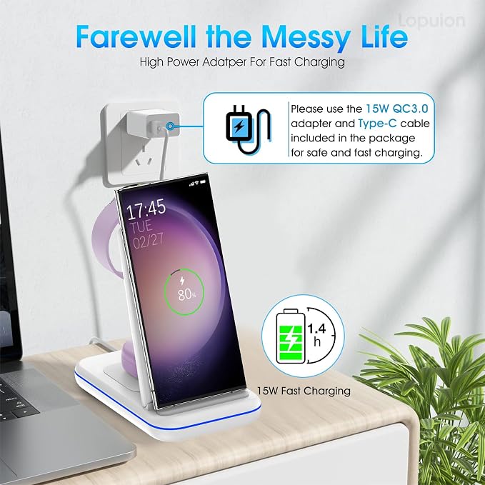 Wireless Charging Station for Samsung/Android, Fast Wireless Watch Charger - Image 6