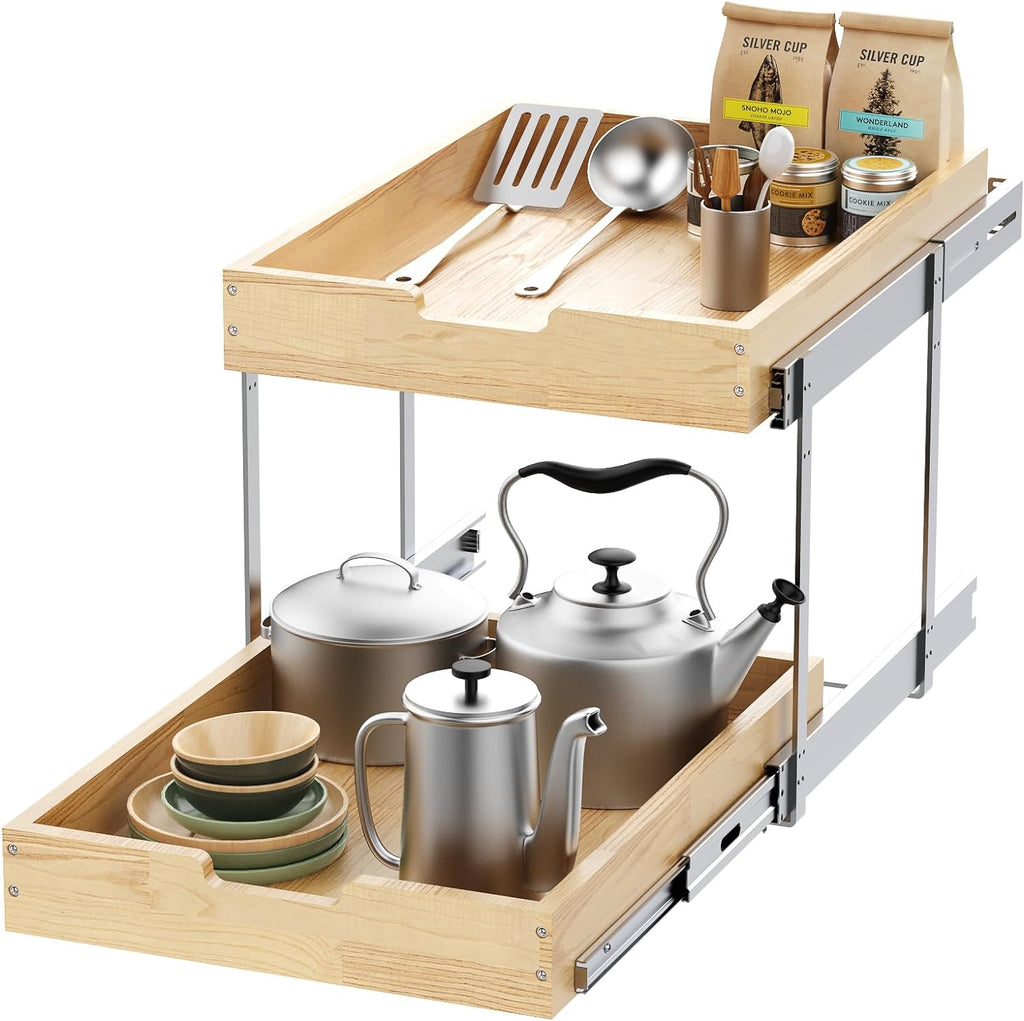 Sikarou Wood Pull Out Cabinet Organizer 2 Tie 11" W x 21" D for 12"