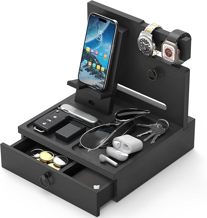 Wood Phone Docking Station, Nightstand Organizer by Zaldia
