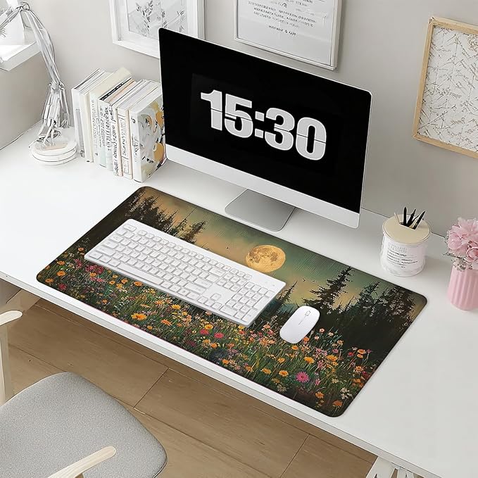 Vintage Moonlit Wildflower Floral Large Mouse Pad 31.5x15.7inch, Retro Nature - Image 5