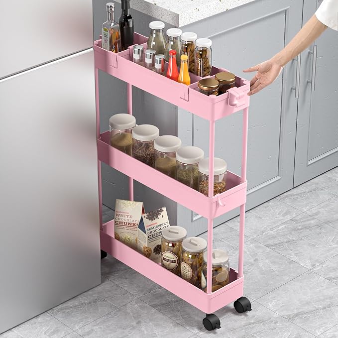 SPACELEAD Slim Storage Cart 3 Tier, Bathroom Organizer Rolling Utility - Image 4
