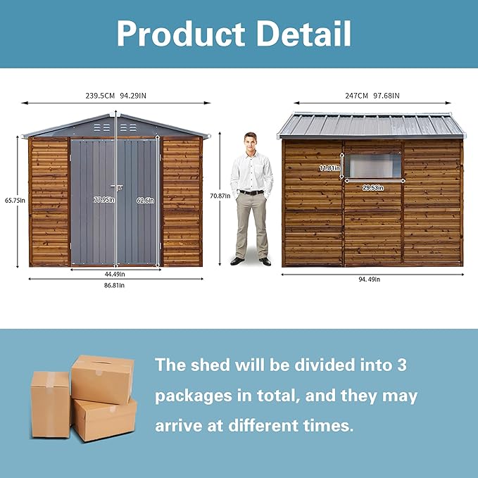 Shed 8' x 8' Storage Shed, 8x8 FT Wood Sheds & Outdoor Storage Clearance - Image 3