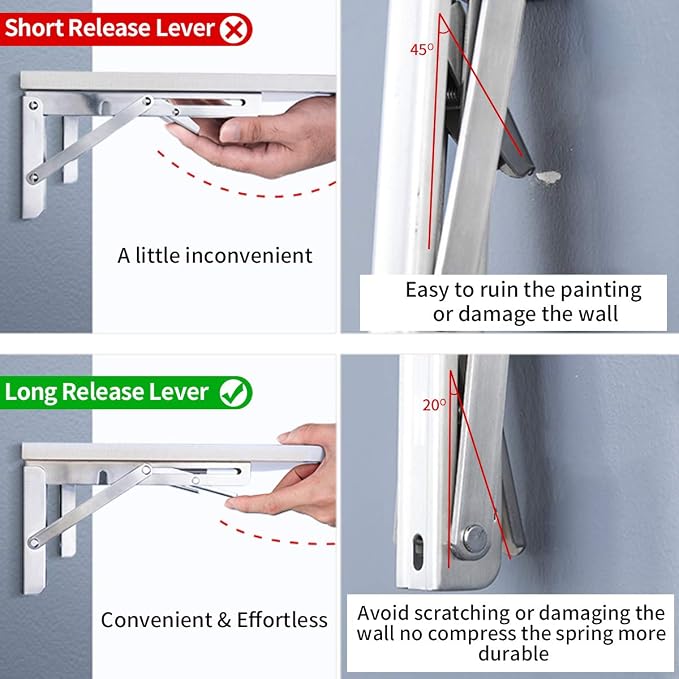YUMORE Folding Shelf Bracket 14", Heavy Duty Stainless Steel Collapsible - Image 7