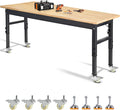 70'' Adjustable Workbench, Rubber Wood Top Work Bench Heavy-Duty Work Table by PolarAurora