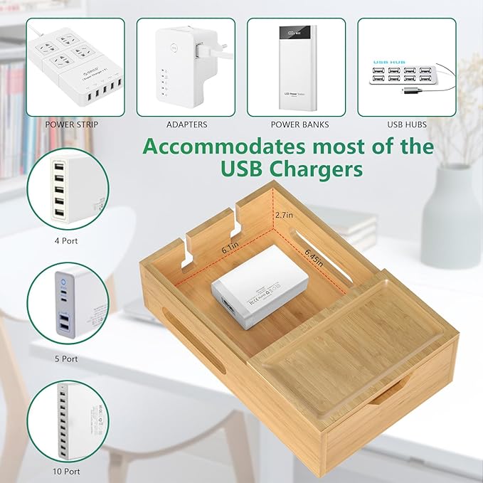 Bamboo Charging Station for Multiple Devices, Desktop Charger Organizer - Image 6