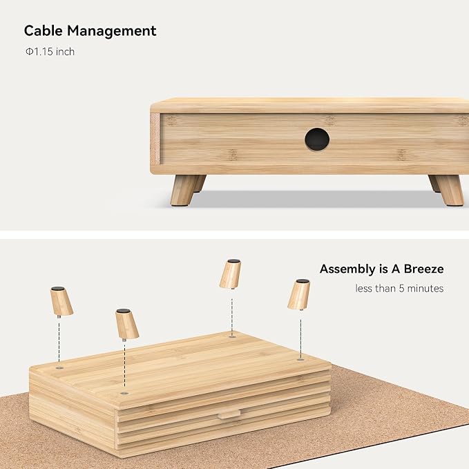 Bamboo Monitor Stand with Drawer - Image 5