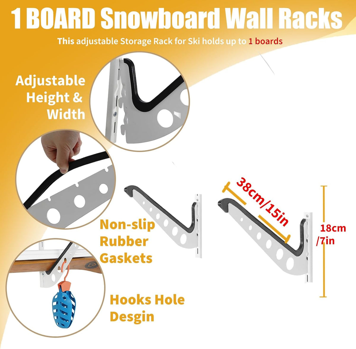 Snowboard Wall Racks, Adjustable Storage Rack for Ski, Surfboard