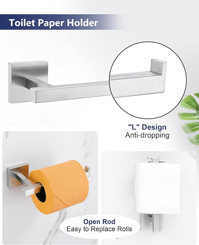 Brushed Nickel Bathroom Hardware Set 4 Pieces, Toilet Paper Holder Set SUS304 - Image 3