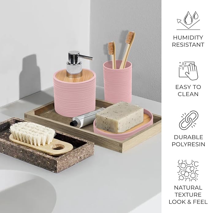 CERBIOR Bathroom Accessories Set 6 Piece Bamboo Bath Ensemble Includes Soap - Image 7