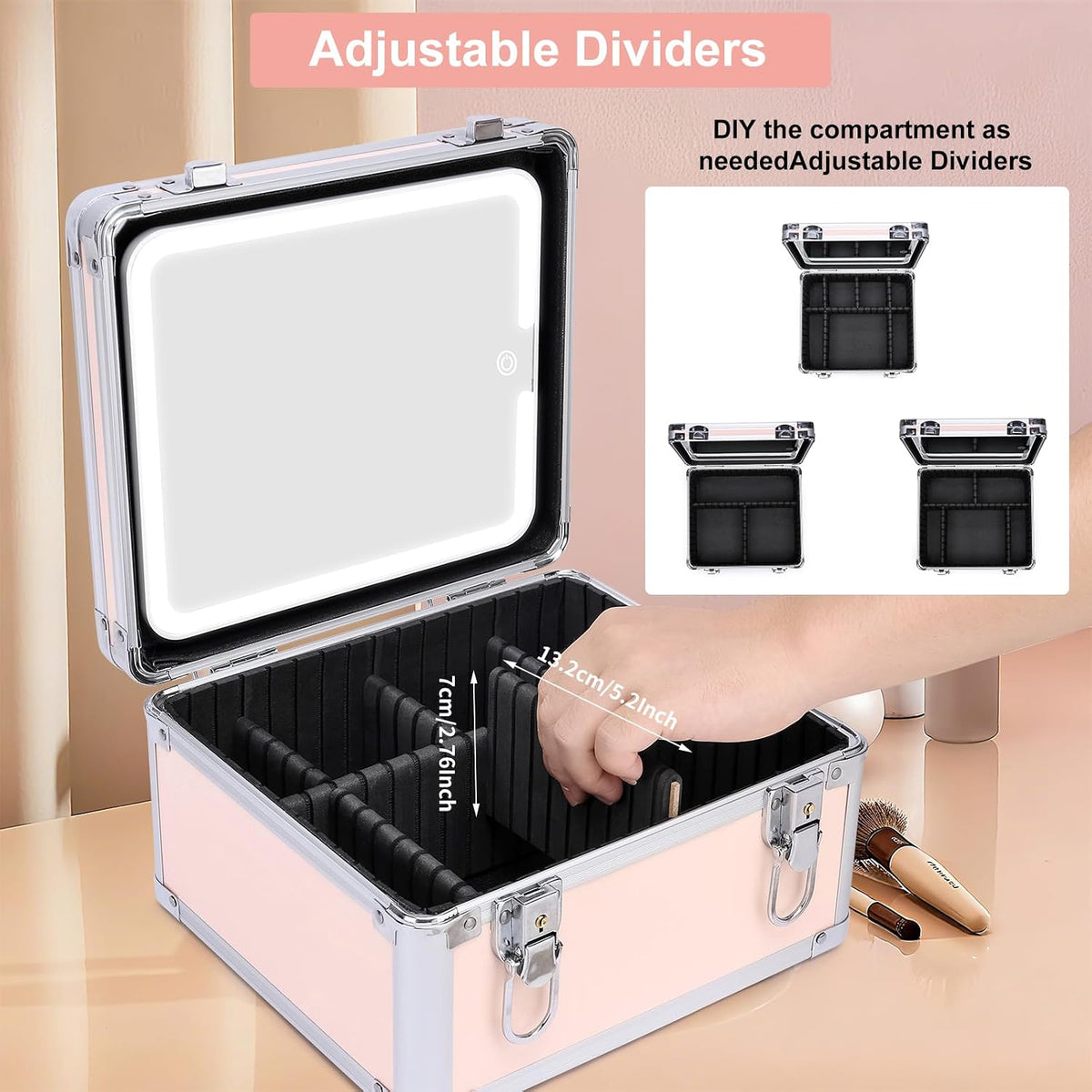 Makeup Box with Led Mirror,Travel Train Hard Case with Rechargeable