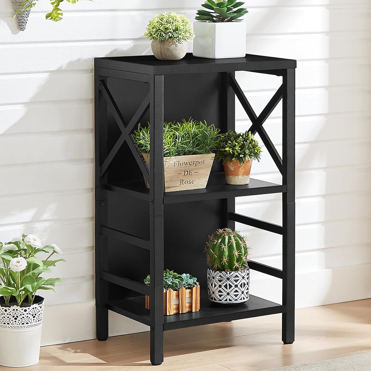 Small Bookshelf,3 Tier Industrial Bookcase with Metal Frame and