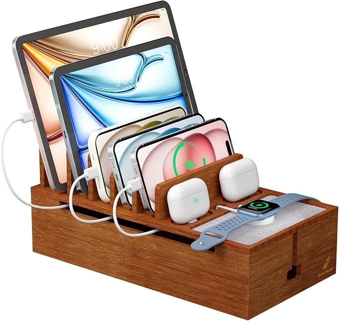 Pezin & Hulin Bamboo Charging Stand Rack, Wooden Charge Box by Pezin+%26+Hulin