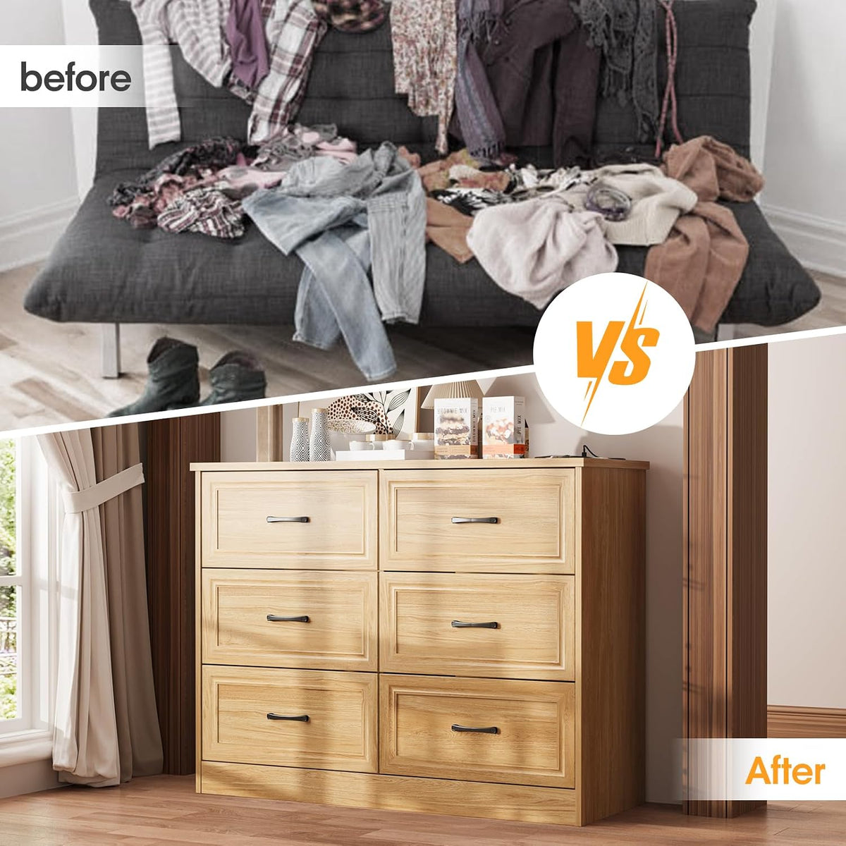 Fameill Dresser for Bedroom, 6 Drawer Wide Dresser Organizer with