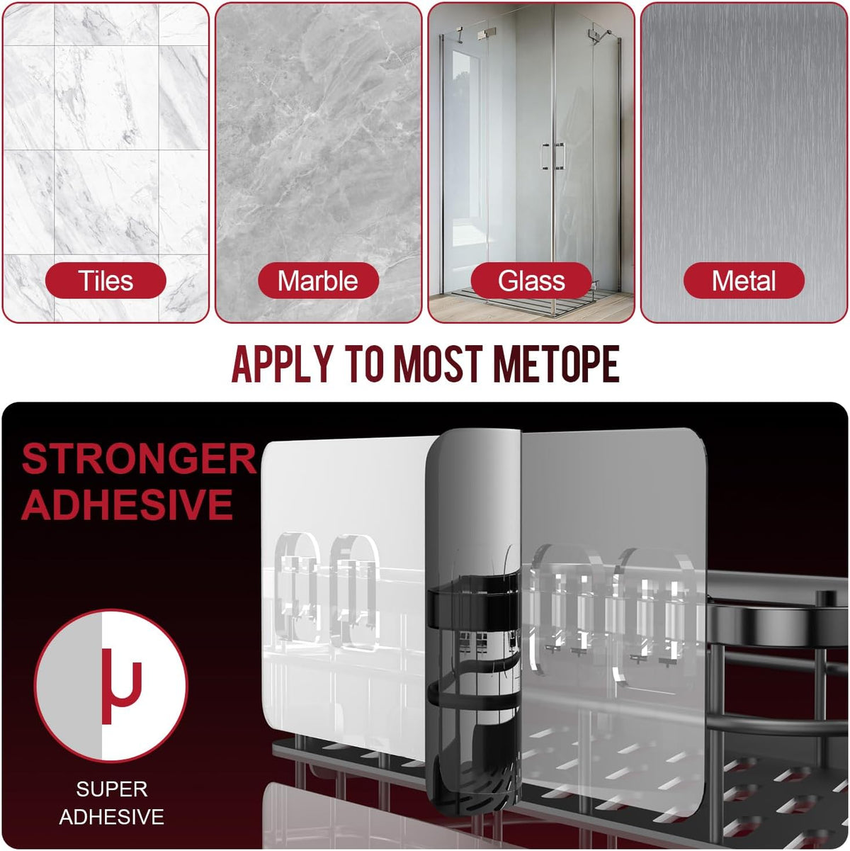 Large Capacity Shower Caddy, Heavy-Duty Adhesive Shower Organizers