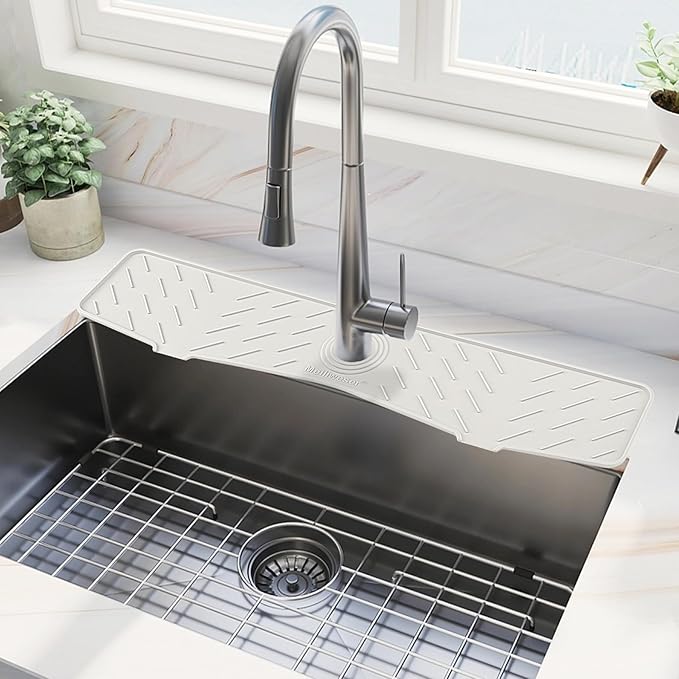 Meiliweser Faucet Mat for Kitchen Sink – 24” x 5.1” Extra-Long Silicone Splash by Meiliweser