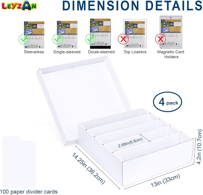 5 Row Trading Card Storage Box, 4 Pack Cardboard Storage Box - Image 4