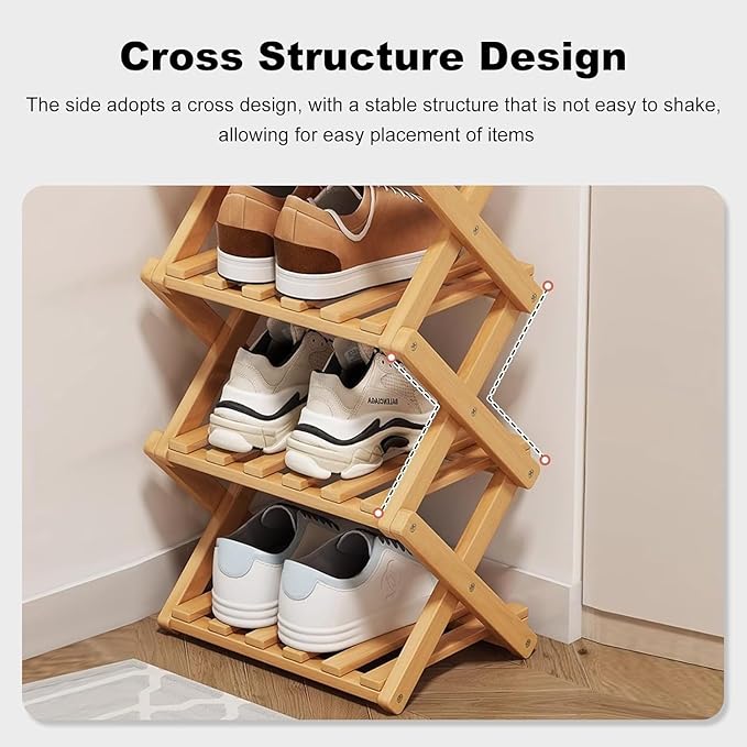 YYW Bamboo Shoe Rack for Entryway, Free Standing Shoe Racks Shelf Closet - Image 6