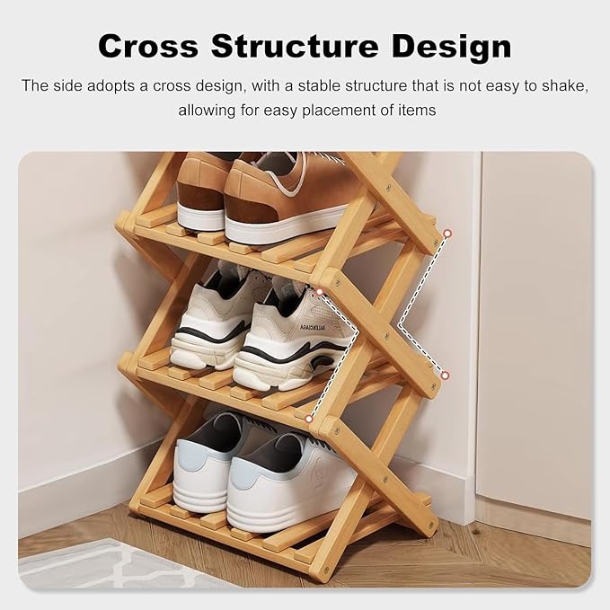 YYW Bamboo Shoe Rack for Entryway, Free Free Standing Shoe Racks Shelf Closet - Image 6