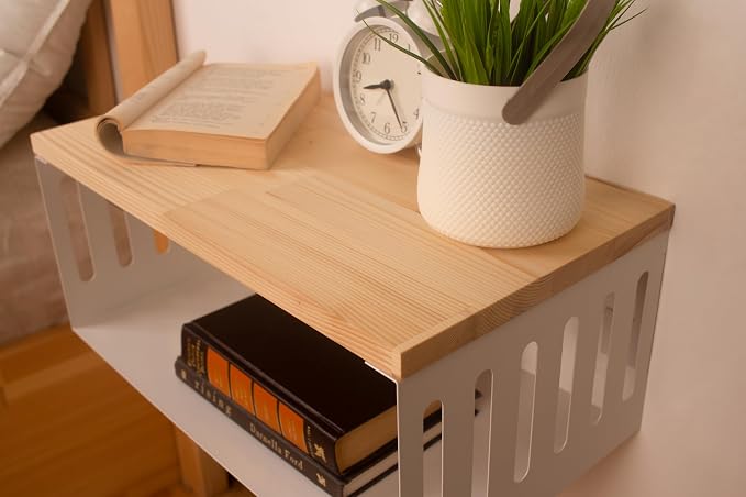 Floating Nightstand with White Metal Base, Wooden Top and Sturdy Metal Base - Image 3