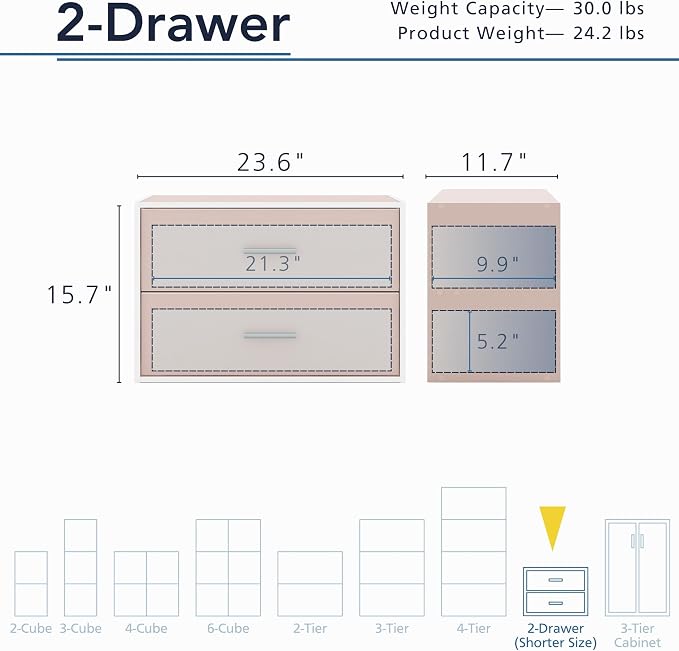 Homes: Inside + Out Apexa 2-Drawer Wooden Stackable Storage Drawers, Small Food - Image 3