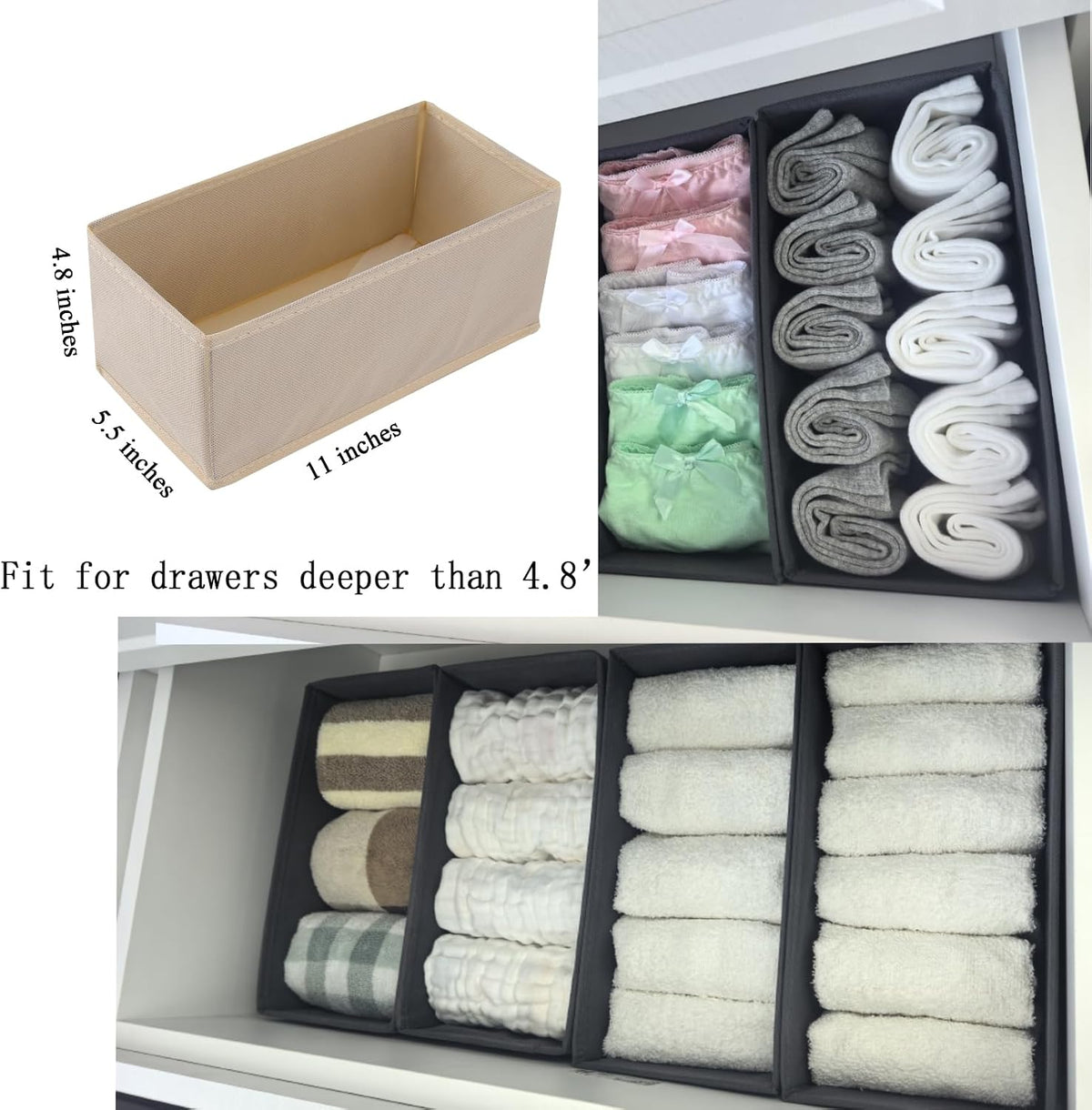 Bructhun Sock Drawer Organizer 9 Pack - Collapsible Fabric Storage