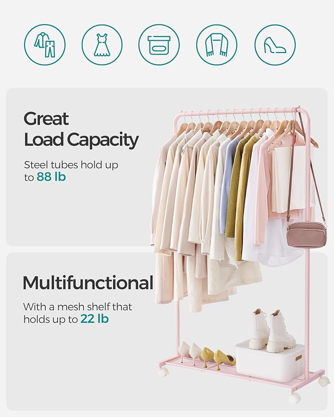 SONGMICS Clothes Rack with Wheels, Clothing Rack - Image 3