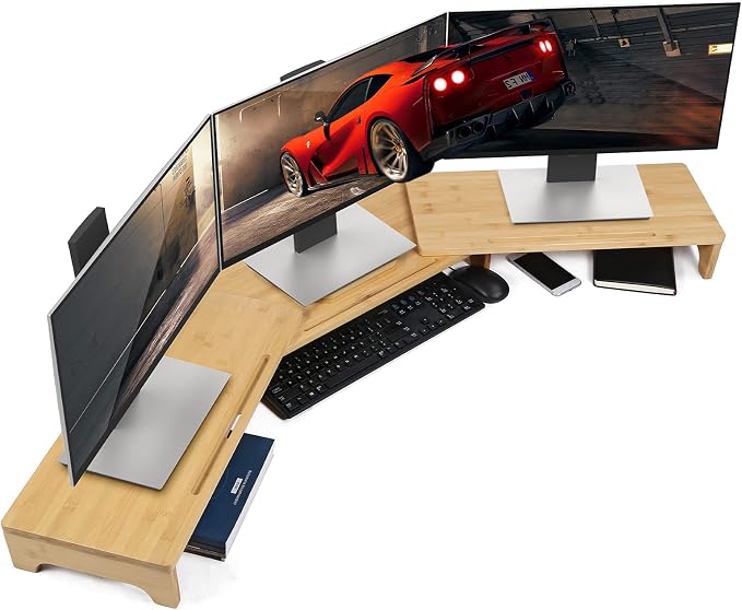 Nnewvante Monitor Stand Riser, 60 inch Large Bamboo Dual Monitor Stand by Nnewvante