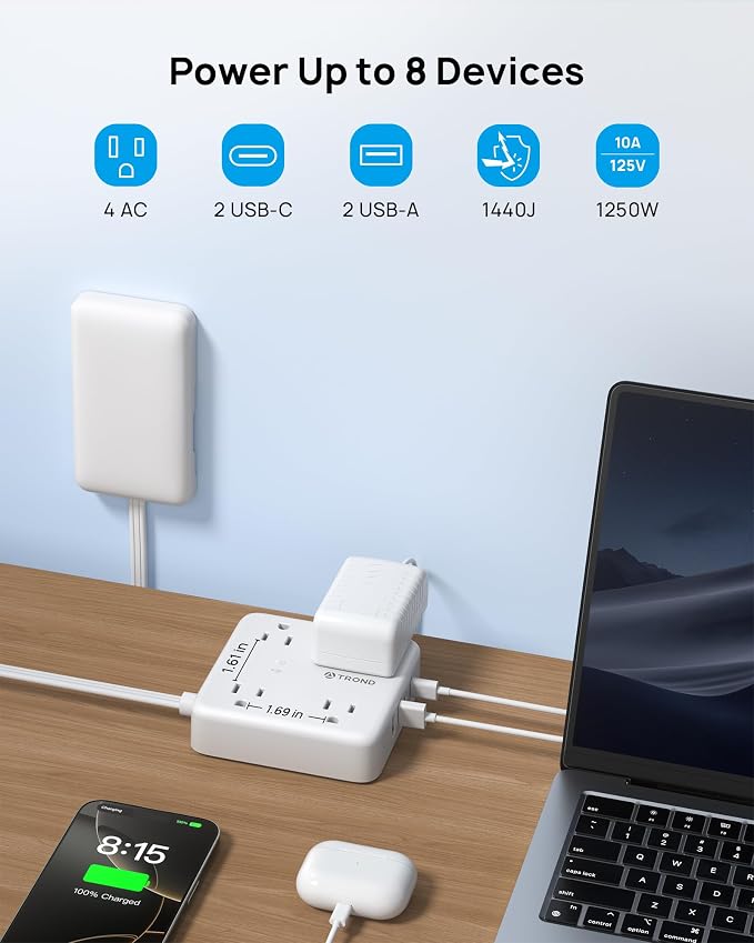 TROND Flat Plug Power Strip - 3ft Extension Cord with Multiple Outlets and 4 - Image 3
