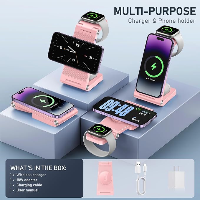 Magnetic Wireless Charger Stand, 3 in 1 Foldable Wireless Charging Station - Image 2