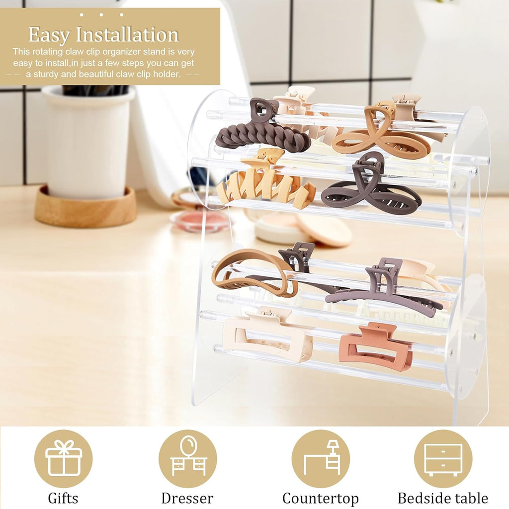 SNOWSTAR Acrylic Claw Clip Organizer Holder,360-Degree Rotating Claw