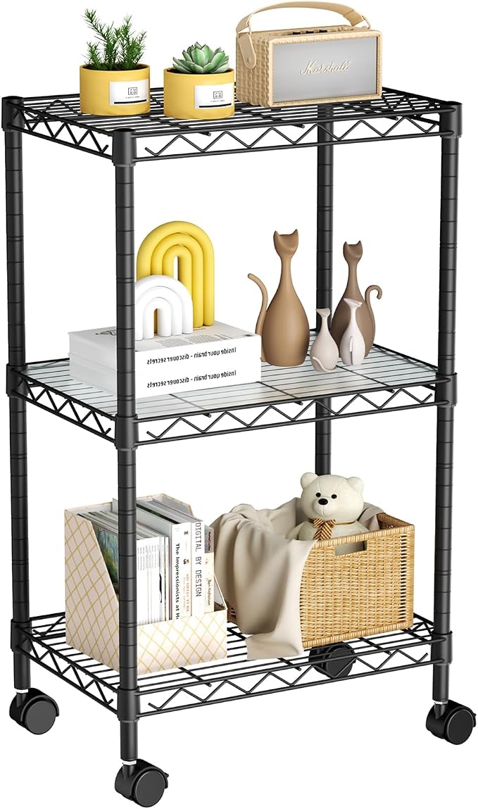 Small 3 Tier Shelves Storage Wire Shelving Unit Metal Shelf Adjustable by Golpart