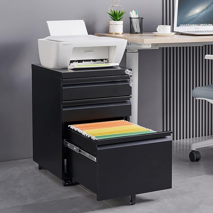 3-Drawer Lockable Mobile File Cabinet – Metal A4/Letter/Legal Size Storage by LunaThreads