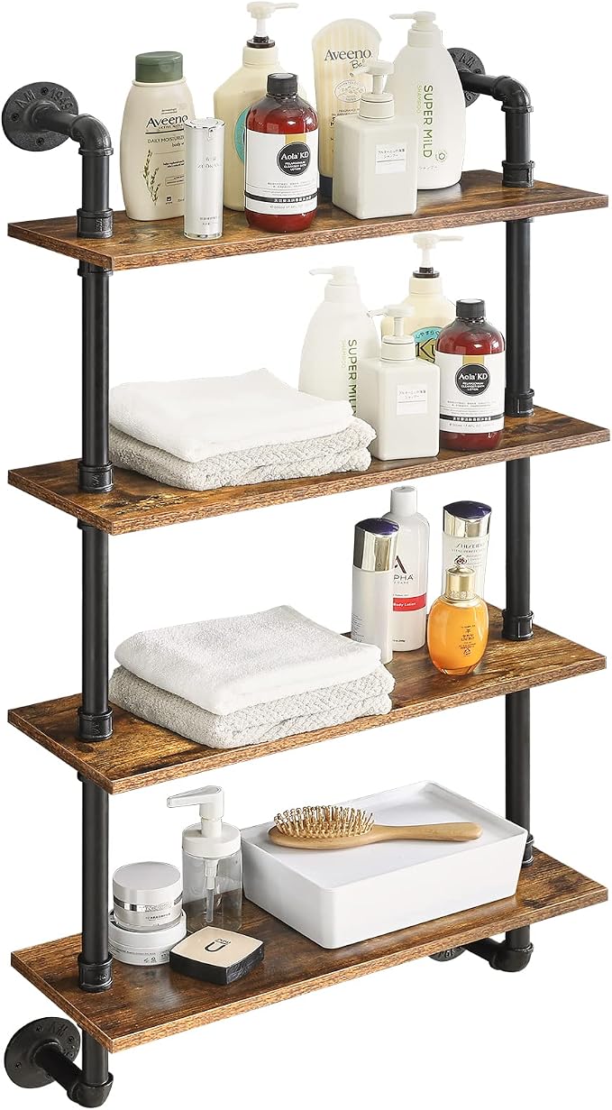 YMYNY Industrial Pipe Shelf Bracket, 4 Tiers Retro Wall Mounted Floating Shelf by High-qualityhomefurnishing