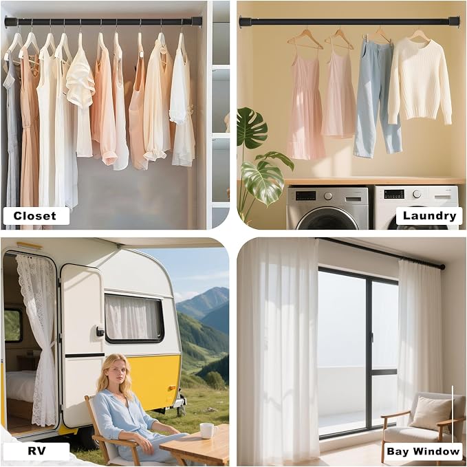 Closet Rods for Hanging Clothes, 16.5 to 74 Inches Adjustable Metal Closet Rod - Image 8