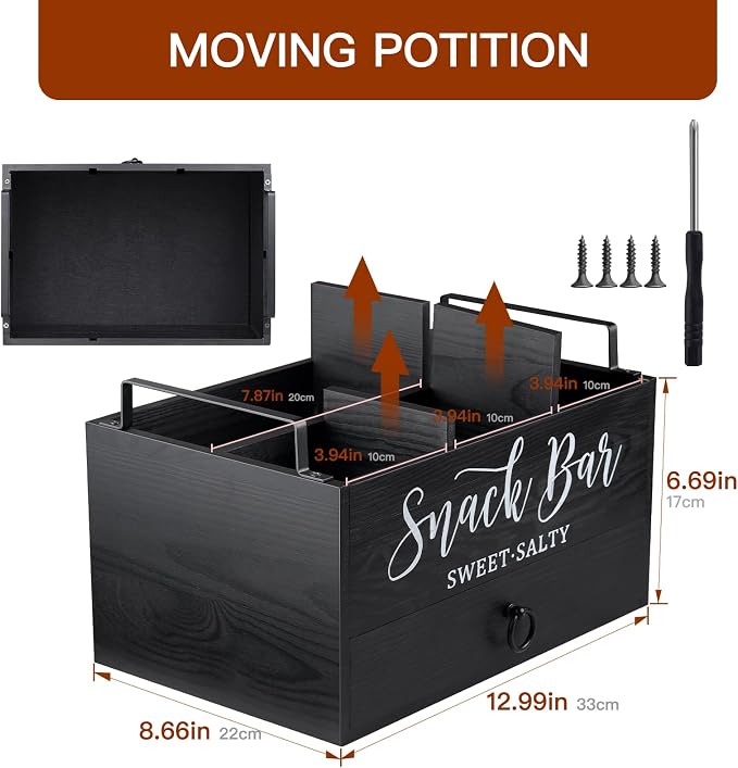 Snack Organizer for Countertop, Wood Snack Basket Snack Tray - Image 4