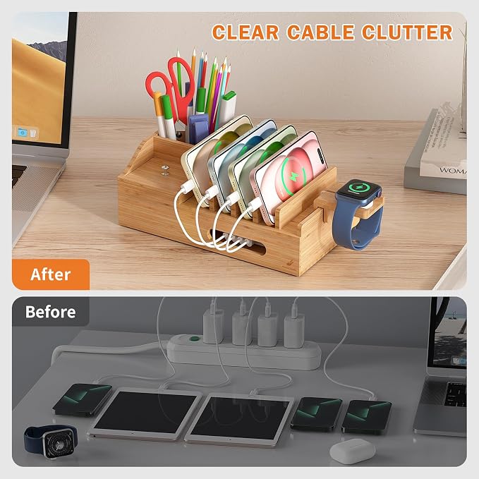 Bamboo Charging Station for Multiple Devices - Image 6