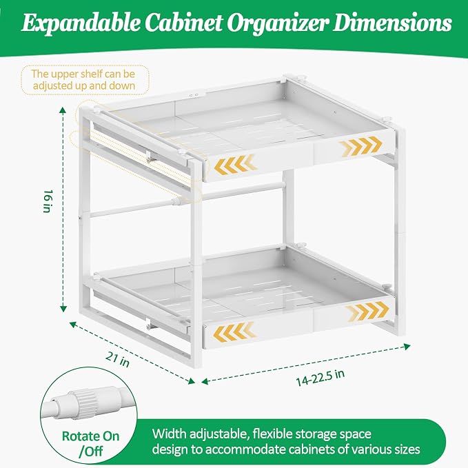 REALINN 2 Tier Pull Out Cabinet Organizer, 21 inch Depth Slide Out Shelves - Image 2