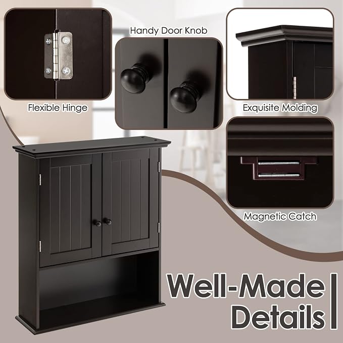 Tangkula Wall Mount Bathroom Cabinet Wooden Medicine Cabinet Storage Organizer - Image 7