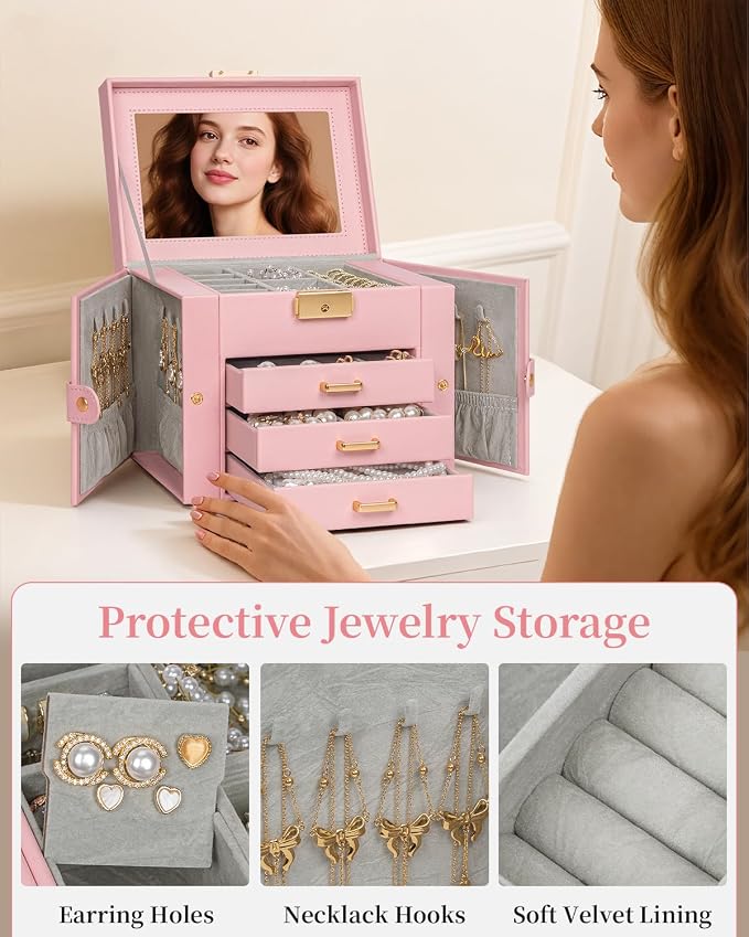 TORIBIO Jewelry Box for Women, Leather Jewelry Organizer - Image 6
