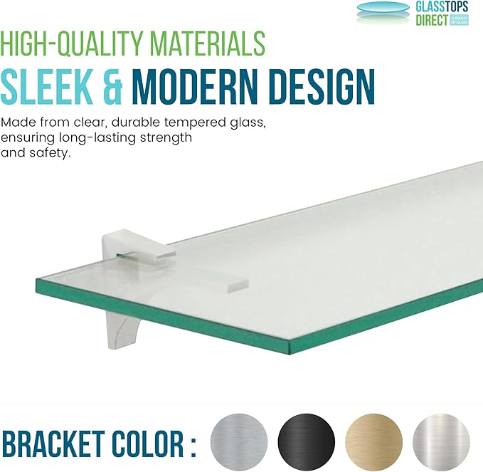 Spancraft Clear Floating Glass Shelf 8" X 36" in Chrome - Image 4