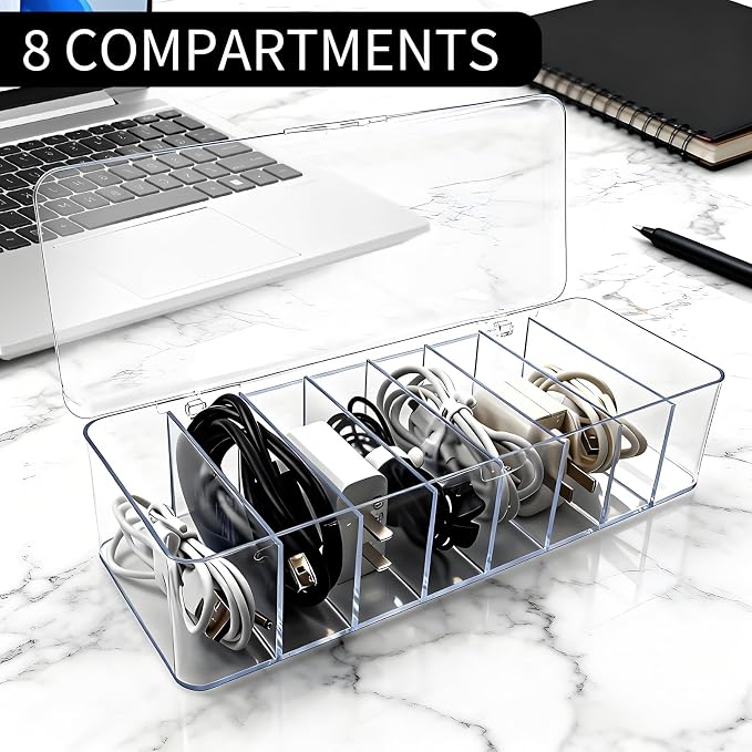 Cheardia 4 Pack Cable Storage Organizer, 10 In Plastic Cord Storage Box - Image 6