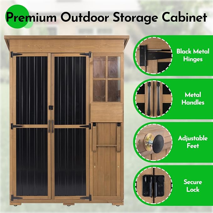 Large Storage Shed, Wood & Metal Outdoor Storage Cabinet - Image 4