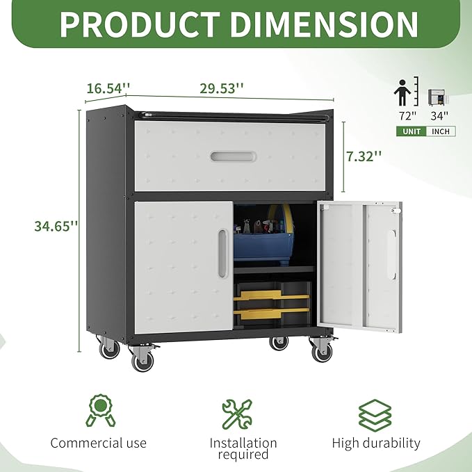 Rolling Tool Cabinet with Wheels, Tool Cabinets with 2 Door and 1 Drawer - Image 3