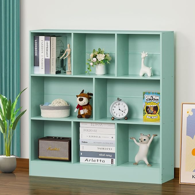 LEYAOYAO 8 Cube Bookshelf with Base, 3 Tier Modern Mint-Green Kids Bookcase by LEYAOYAO-Findtheshiningpointofyourideallife%EF%BC%81