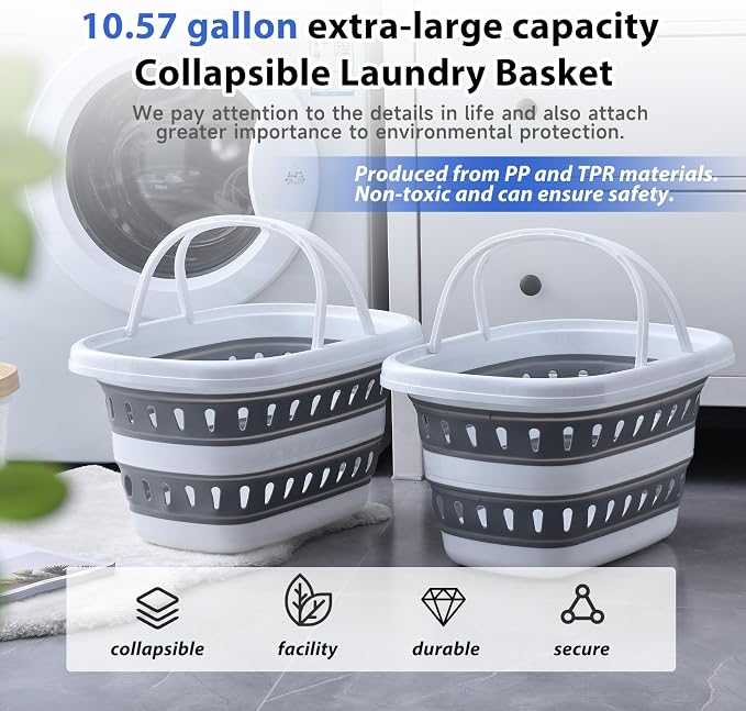 Monozuki Collapsible Plastic Laundry Basket 10.6 gallon Eco-recycled material- - Image 2